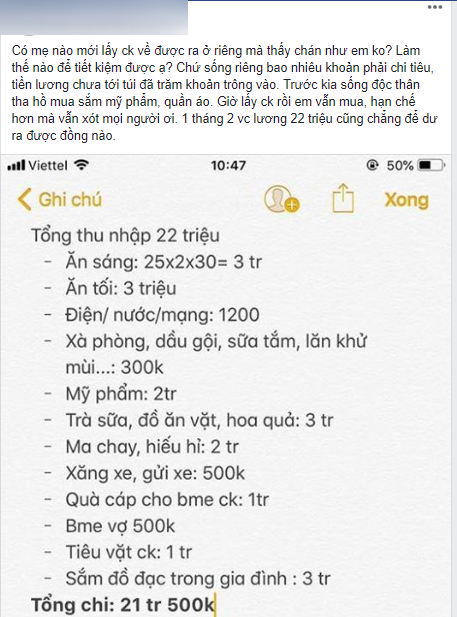 Vợ trẻ méo mặt vì làm 22 triệu tiêu hết 21,5 triệu, chị em mắng xơi xơi vì khoản tiêu hoang như thời son rỗi này-1