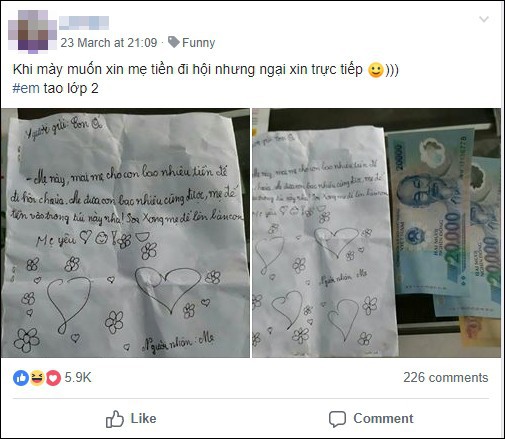 Bé gái viết thư xin tiền mẹ đi chơi khiến dân mạng tan chảy: Mẹ cho con bao nhiêu cũng được, mẹ để vào trong túi này nha-1