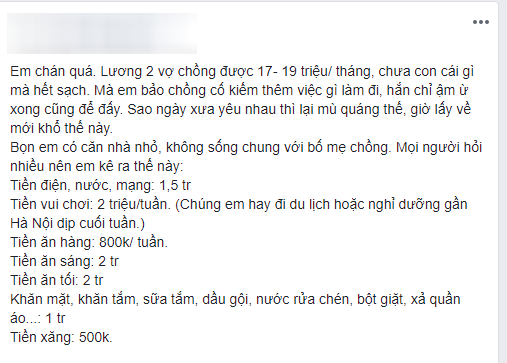 Đã có nhà riêng, vợ trẻ vẫn than lương gần 20 triệu không đủ tiêu, chị em hoang mang khi nhìn thấy khoản hưởng thụ này-1