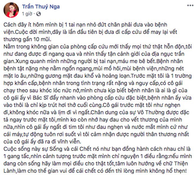 Danh hài Thúy Nga bị tai nạn, máu chảy đầm đìa phải cấp cứu-1