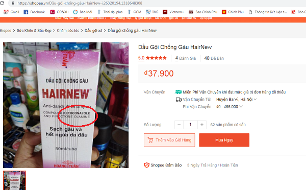 Sendo, Lazada, Shopee... bán dầu gội chống gàu HairNew chứa chất cấm cho người tiêu dùng-3