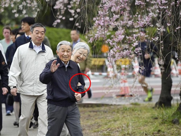 Vua và hoàng hậu Nhật Bản gây bất ngờ khi tản bộ bên ngoài cung điện ngắm hoa anh đào nở nhưng cách ông thể hiện tình cảm với bạn đời 60 năm mới khiến người ta ngưỡng mộ-1