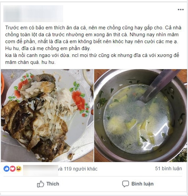 Con dâu bảo thích ăn da cá, mẹ chồng phần cho mâm cơm khiến cô khóc dở mếu dở-1