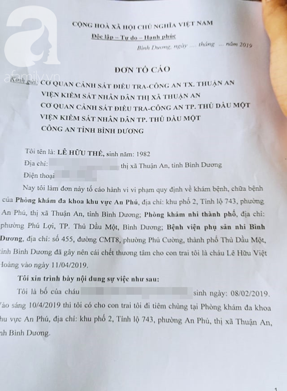 Cha của bé trai 2 tháng tử vong sau khi tiêm vắc-xin 5 trong 1 viết đơn tố cáo 3 bệnh viện, phòng khám nhi-1