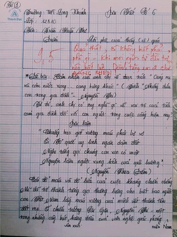 Bài văn 9.5 điểm xuất sắc từ nội dung đến chữ viết, khiến giáo viên bất lực khi viết lời phê-1