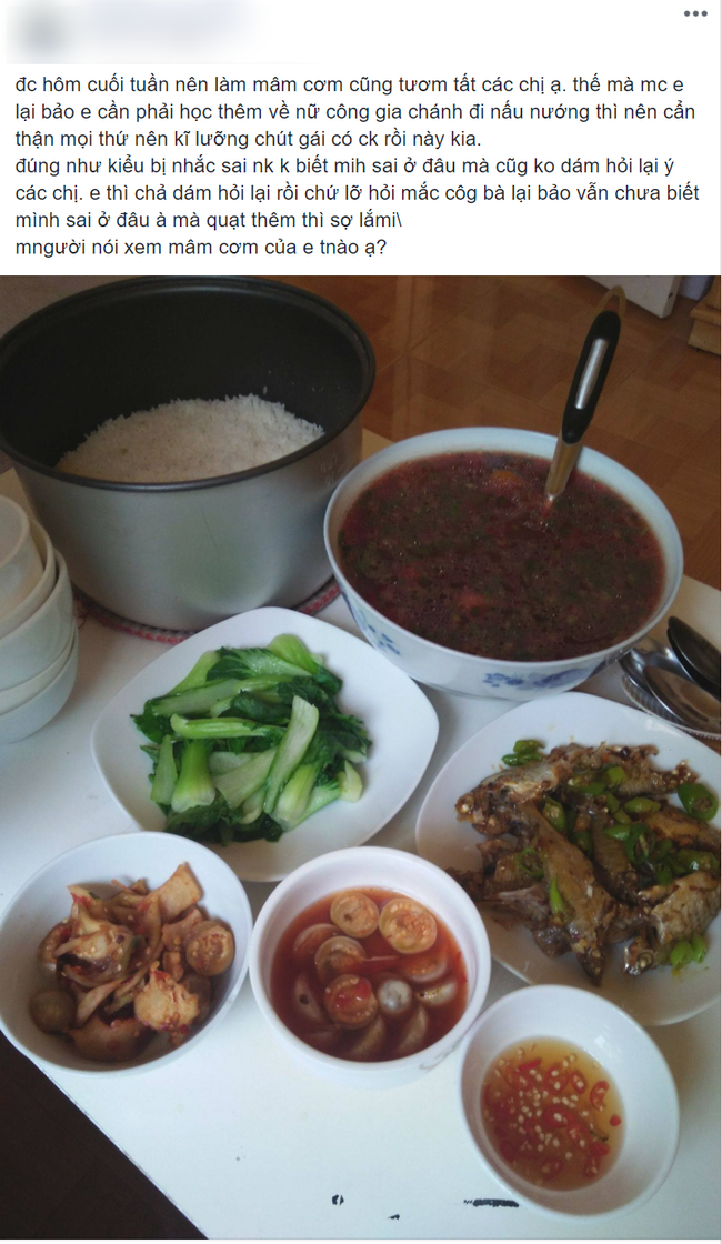 Dâu trẻ ấm ức kể mâm cơm tươm tất bị mẹ chồng nhắc nhở, chị em lập tức chỉ ra lỗi, sai nhất vẫn là nồi cơm-1