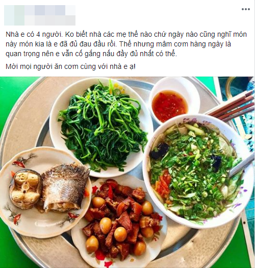 Khoe mâm cơm cực ngon cho nhà 4 người, vợ trẻ vẫn bị chị em trừ điểm vì bát canh chua-1