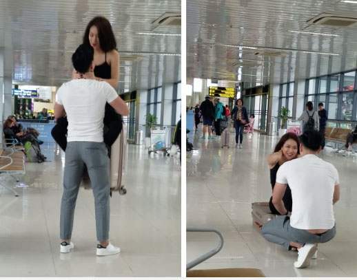 Cặp đôi hồn nhiên tập squat, bồng bế nhau như nâng tạ ở giữa sân bay khiến nhiều người ngỡ ngàng-2