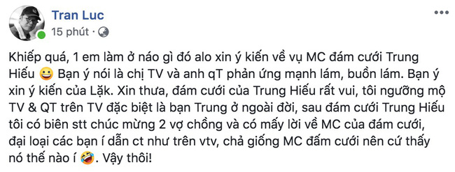 Đạo diễn Trần Lực lên tiếng về việc chê Thảo Vân - Thành Trung giả dối, thớ lợ: Tôi rất đau lòng, chuyện bằng mắt muỗi-1