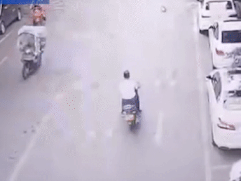 Ngỗng từ trên trời rơi xuống khiến cô gái đi xe máy ngã sấp mặt trên đường