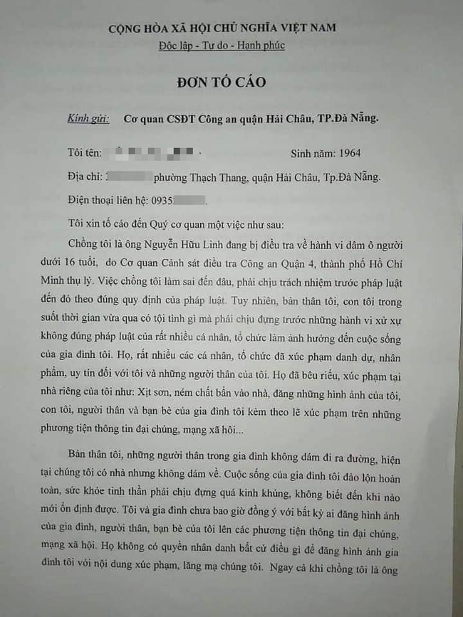 Vợ ông Nguyễn Hữu Linh rút đơn tố cáo những người tạt sơn, khủng bố tinh thần trên MXH-2