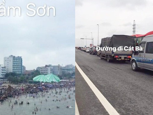 Bãi biển Sầm Sơn nhìn từ trên cao không chỗ trống, đường đi Cát Bà - xe xếp hàng dài dằng dặc dịp lễ