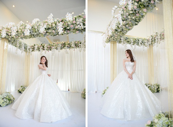 Ngắm bộ váy cưới Lọ Lem trị giá 400 triệu của Lê Hà, nhưng dân tình lại mê mẩn bộ váy trắng của công chúa tí hon bên cạnh cô-1