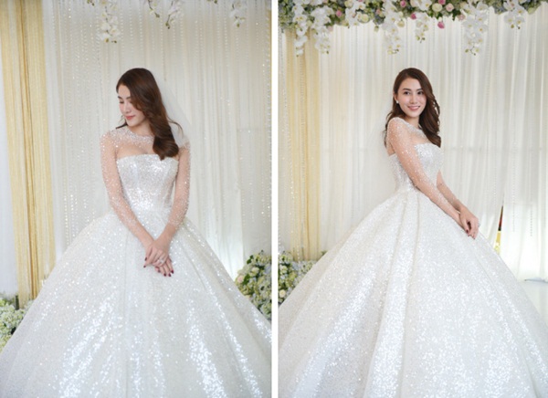 Ngắm bộ váy cưới Lọ Lem trị giá 400 triệu của Lê Hà, nhưng dân tình lại mê mẩn bộ váy trắng của công chúa tí hon bên cạnh cô-2