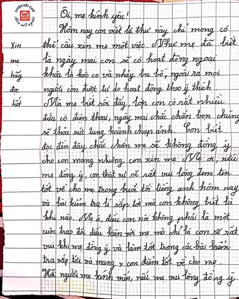 Bị cấm dùng điện thoại, bé gái lớp 7 viết thư thuyết phục mẹ: Xin hãy đọc hết!-1