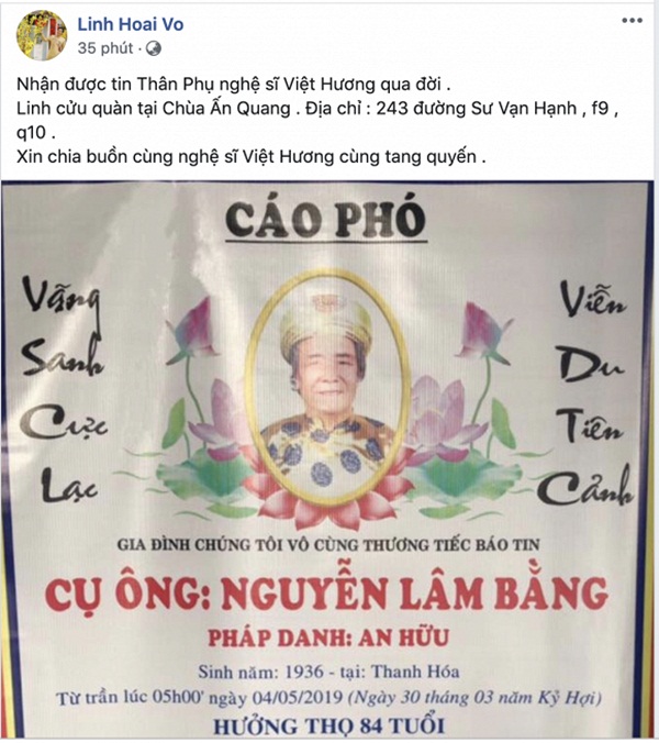 Sao Việt chia buồn với Việt Hương trước tin bố cô qua đời-1