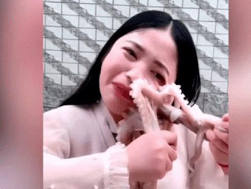 Livestream cảnh ăn bạch tuộc sống, cô gái xinh đẹp suýt bị đối phương 