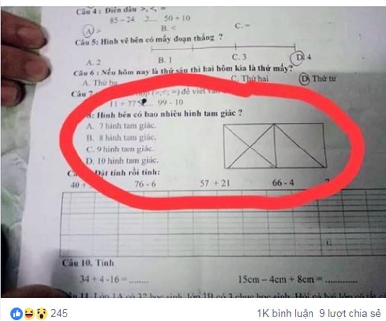 Phụ huynh bối rối vì đáp án bài toán đếm tam giác-1