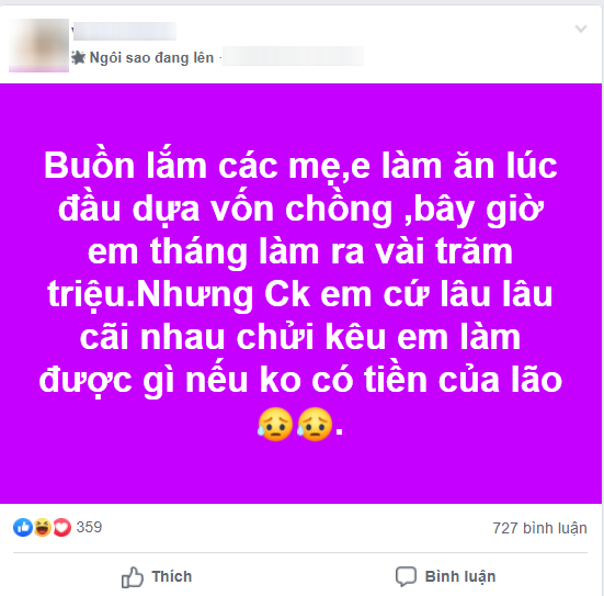 Vợ trẻ lên than kiếm vài trăm triệu mỗi tháng chồng vẫn hoạnh họe, ai ngờ lại bị hội chị em mỉa mai thế này-1