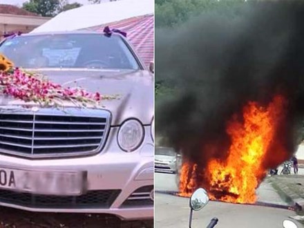 Sốc: ''Xế hộp'' tiền tỷ Mercedes đi đón dâu bỗng bốc cháy giữa đường khiến nhiều người kinh hãi
