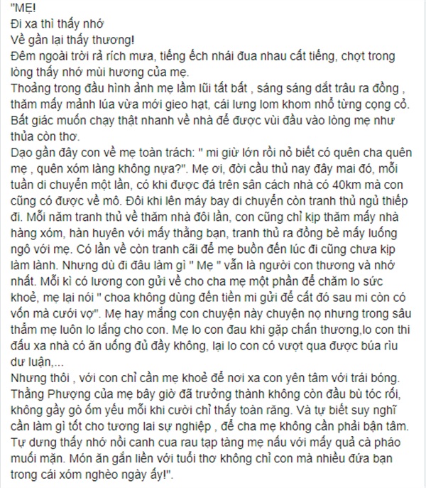 Bức thư tay gửi mẹ của Công Phượng lấy hàng triệu nước mắt-1