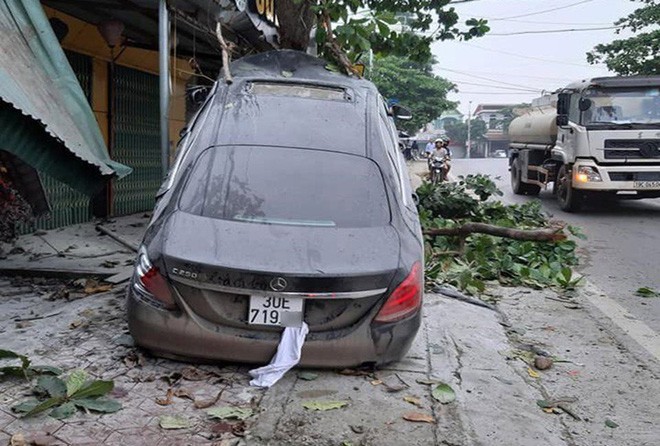 Ô tô Mercedes mất lái trèo lên cây bàng, người dân giải cứu tài xế đưa đi cấp cứu-2