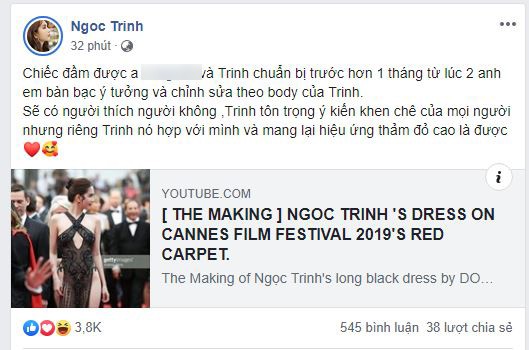 Ngọc Trinh chính thức lên tiếng về việc xuất hiện mặc như không trên thảm đỏ Cannes 2019, những câu kết luận thật sự choáng-1