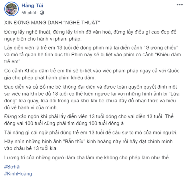Hằng Túi nói về việc bé gái 13 tuổi đóng cảnh 18+ trong Vợ Ba: Đừng nhân danh nghệ thuật, lương tri người làm cha mẹ không cho phép-1