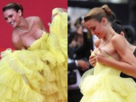 Người mẫu bị nghi cố tình tụt váy lộ vòng 1 trên thảm đỏ Cannes