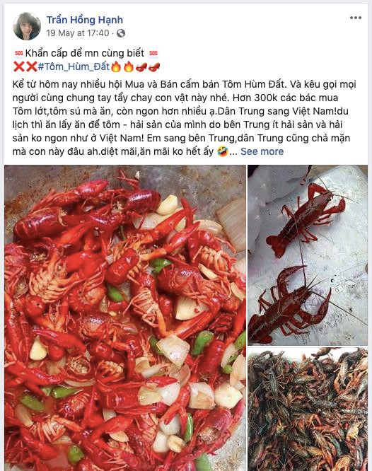 Cư dân mạng đồng loạt kêu gọi tẩy chay tôm hùm đất-1