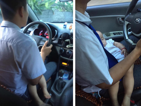 Xem ảnh nam tài xế taxi vừa lái xe vừa bế theo con nhỏ, dân mạng dù thương cũng không quên nhắc nhở