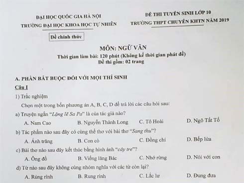 Hướng dẫn giải đề thi vào lớp 10 môn Văn trường THPT chuyên Khoa học Tự nhiên 2019-2
