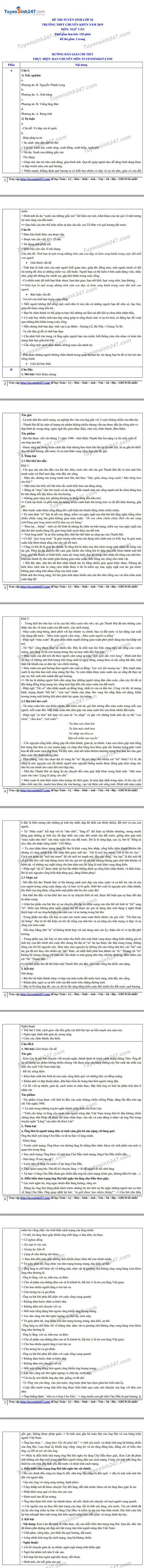 Hướng dẫn giải đề thi vào lớp 10 môn Văn trường THPT chuyên Khoa học Tự nhiên 2019-1