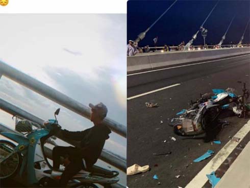 Đi xe máy phóng nhanh rồi hạ cánh trên thùng bán tải-1