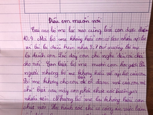 Cậu bé lớp 4 viết thư phản đối áp lực điểm 10 khiến cha mẹ lặng người