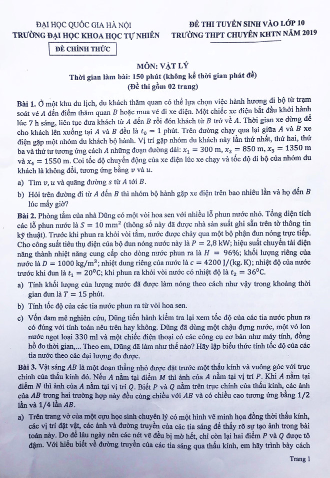 Đề thi Vật lý vào chuyên Khoa học Tự nhiên dài và khó-1