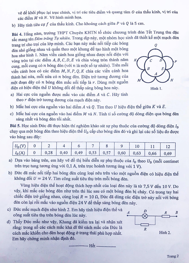 Đề thi Vật lý vào chuyên Khoa học Tự nhiên dài và khó-2