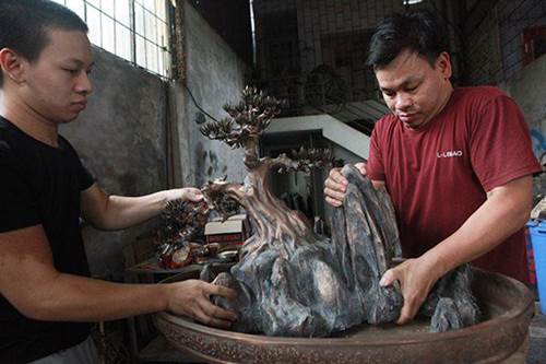 Độc đáo tùng bonsai nặng 70kg đúc bằng đồng đỏ duy nhất ở Việt Nam-1