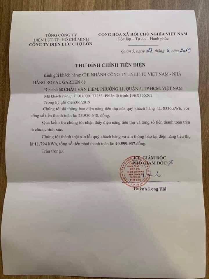 Choáng với tờ thông báo đính chính hoá đơn tiền điện từ hơn 23 triệu lên 40,9 triệu đồng-1
