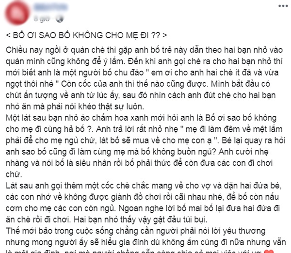Dắt díu 2 con gái đi ăn chè để vợ được ngủ một giấc ngon lành, ông chồng khiến hội chị em nhao nhao ngợi khen-1