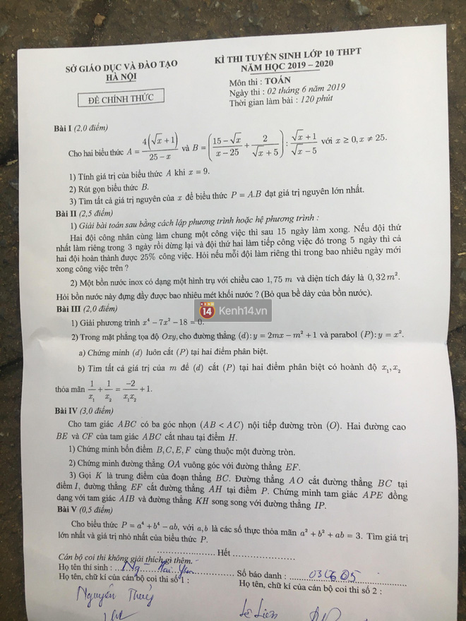 Đáp án đề thi môn Toán lớp 10 tại Hà Nội năm 2019-8