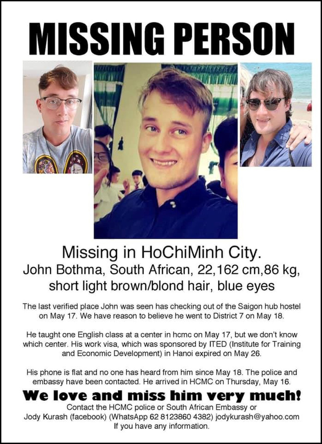 Chàng trai Nam Phi dạy tiếng Anh mất tích bí ẩn ở Việt Nam hơn 2 tuần qua-5