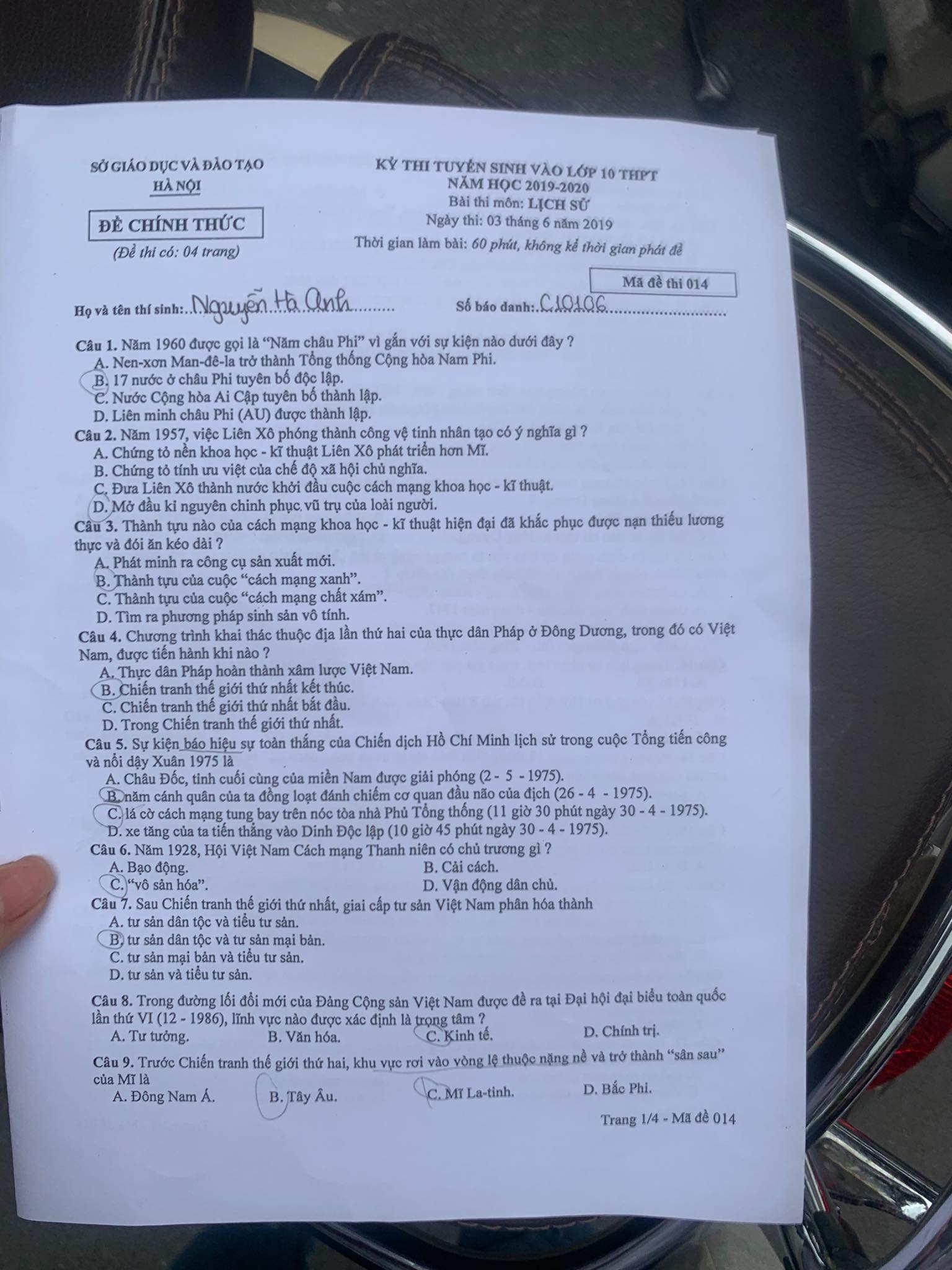 Đề thi môn Lịch sử vào lớp 10 tại Hà Nội năm 2019: Dễ thở, toàn kiến thức đã học trong SGK-1