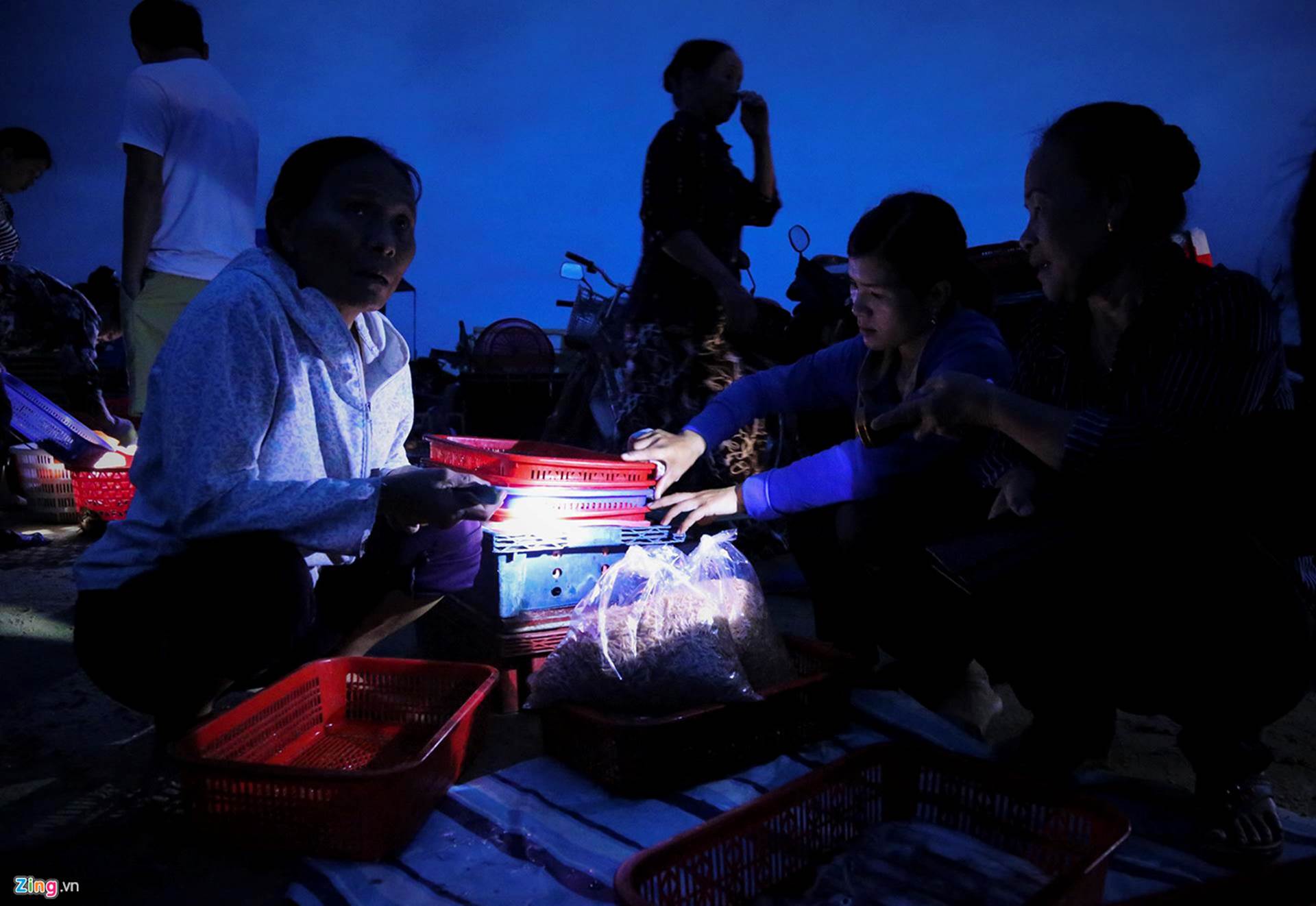 Soi đèn đi chợ hải sản Cồn Gò lúc tờ mờ sáng-2