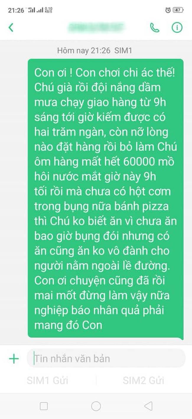 Xót xa tin nhắn bác tài xế Grab nghèo phải ngậm đắng nuốt cay mất 60.000 đồng vì bị khách bom hàng-1