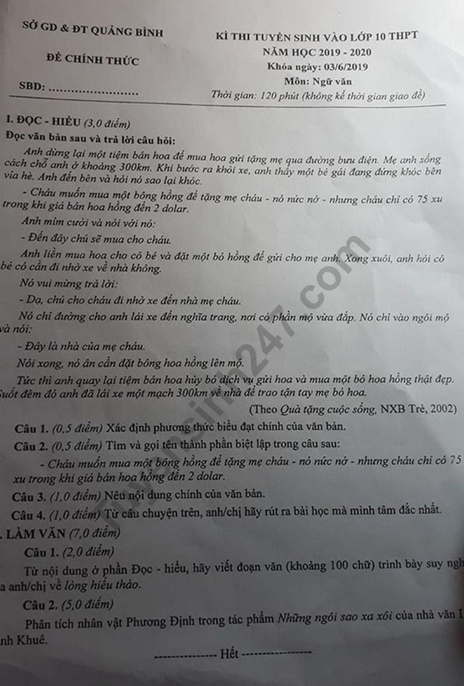 6.400 học sinh Quảng Bình phải đi thi lại môn Ngữ Văn vào lớp 10 vì giám thị ký nhầm ô 24 bài thi-3