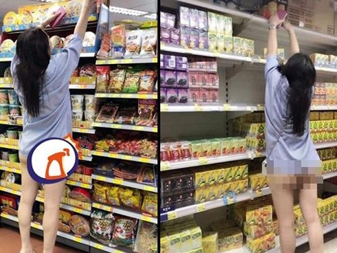 Để lộ cả vòng 3 trong siêu thị, cô gái khiến dân tình tá hỏa vì không mặc quần lót