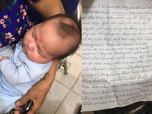 Bé trai còn nguyên dây rốn, gói trong túi treo trên xe người đi đường-2