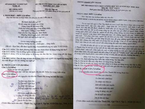 Đề thi vào lớp 10 môn văn ở Nghệ An gần giống đề kiểm tra học kỳ-1