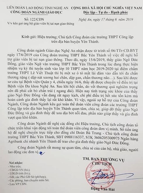 Một thầy giáo bị tai nạn giao thông nguy kịch khi làm nhiệm vụ tuyển sinh lớp 10-2